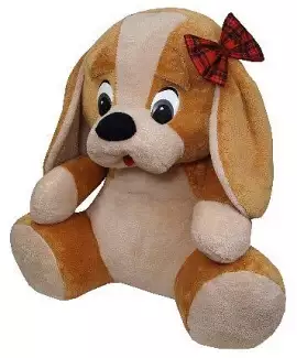 Béžový plyšový pes s mašlí 70 cm