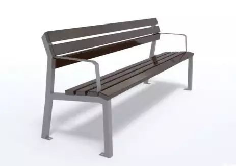Designová kovová lavička s područkami a opěradlem ze dřeva Marek
