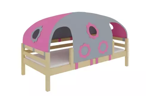 Domečková postel ze smrkového dřeva se stanem a zábranou B