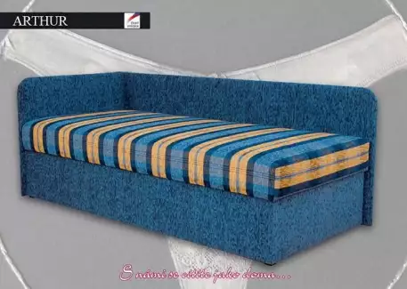 Čalouněné jednolůžko s matrací, roštem a čely Arthur
