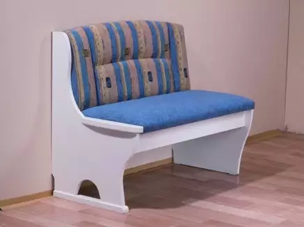 Rovná jídelní lavice bílá a modrá látka  B2