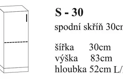 Úzká dolní skříňka s policí do kuchyně – 30 cm