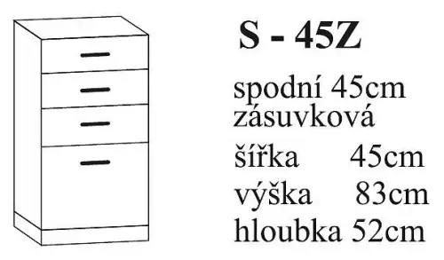 Kuchyňská spodní skříňka vedle dřezu – 45 cm, zásuvková