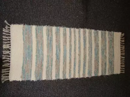 Ručně tkaný koberec 50 x 120 cm béžový pruh + tyrkysová a šedá