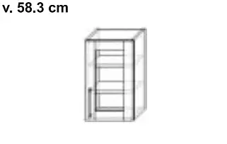 Horní prosklená skříňka závěsná s jedním dvířkem do kuchyně
