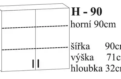 Velká horní skříňka šířky 90 cm a výšky 71 cm – 2 police