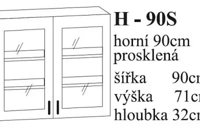 Vrchní kuchyňská skříňka 90 cm, 71v – prosklená