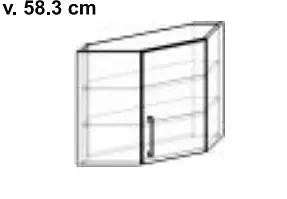 Moderní rohová horní skříňka závěsná se dvěma policemi