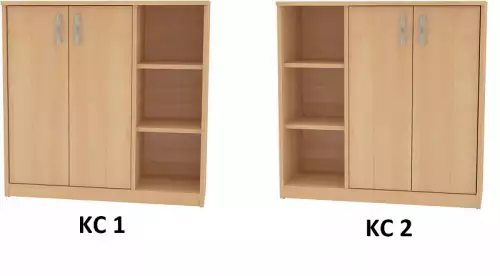 Komoda s otevřenými přihrádkami a skříňkou členěnou policemi KC