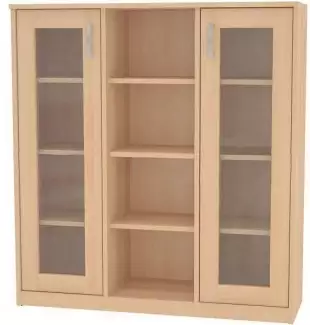 Komoda s otevřeným přihrádkami, policemi a prosklenými dvířky KD 4