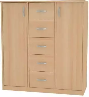 Komoda se středovými zásuvkami, policemi a plnými dvířky KD 5