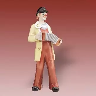 Ručně vyráběná figura o výšce 24 cm Klaun s harmonikou