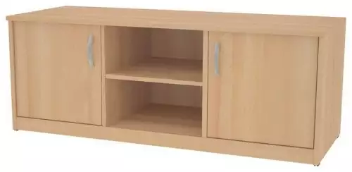 TV stolek s otevřenými přihrádkami a bočními skříňkami s plnými dvířky KM 1