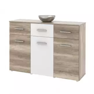 Vkusná a elegantní dvoubarevná komoda 3x zásuvka, 3x dvířka