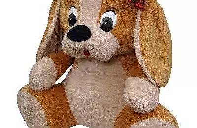 Béžový plyšový pes s mašlí 70 cm