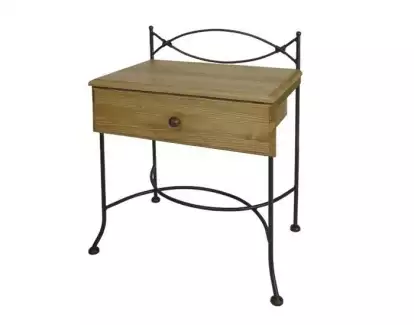 Noční stolek s dřevěnou zásuvkou a kovanými detaily Torino