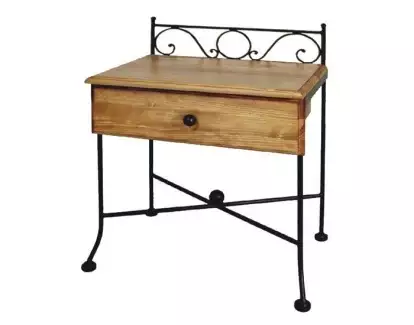 Noční stolek s deskou masivního dřeva a kovanými detaily se zásuvkou Rebeka