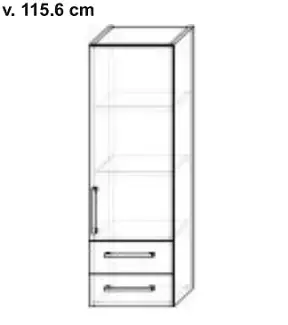 Úzká kuchyňská nádstavbová skříňka se zásuvkami a policemi