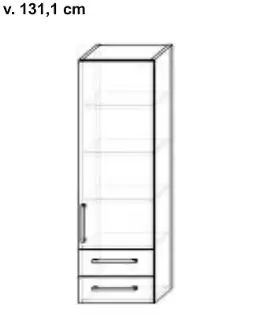 Moderní bílá nádstavbová skříňka se zásuvkami a policemi