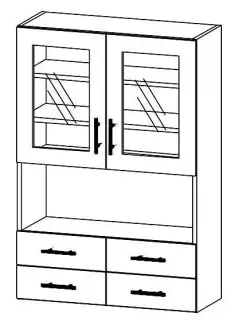 Nadstavba s prosklenými dvířky a čtyřmi zásuvkami z dřevotřísky Lea