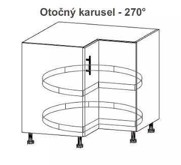 Rohová skříňka s otočným karuselem a 0,5 mm ABS hranou 