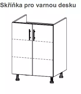 Skříňka pro varnou desku s bočním otevíráním a dvěma policemi Vít