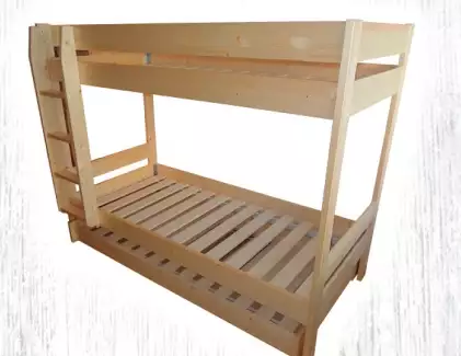 Patrová postel rovná + přistýlka z masivního dřeva s žebříkem