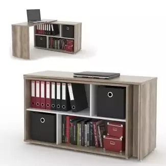 Moderní a praktický počítačový stolek otočný s kolečky s knihovnou