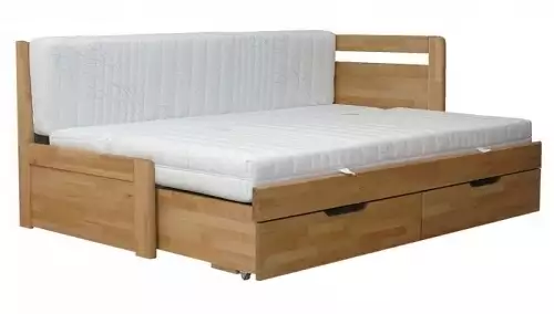 Rozkládací postel Marek z masivního přírodního dřeva s bočním čelem
