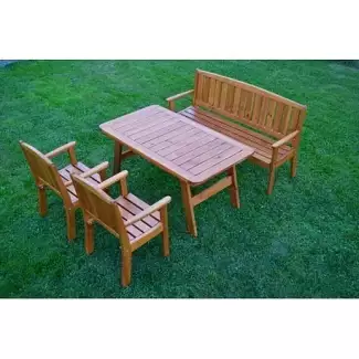 Lehký a pevný zahradní set z masivu - stůl + 2x židle + 1x lavice