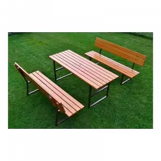 Venkovní dřevěná souprava nábytku s kovovými boky pro 8 osob Standard