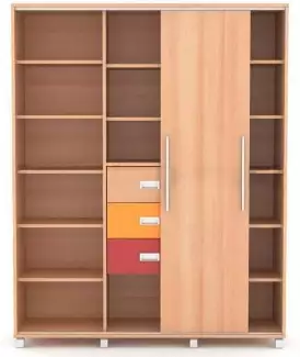 Skříň se třemi zásuvkami, policemi a posuvnými dvířky SHM 2a