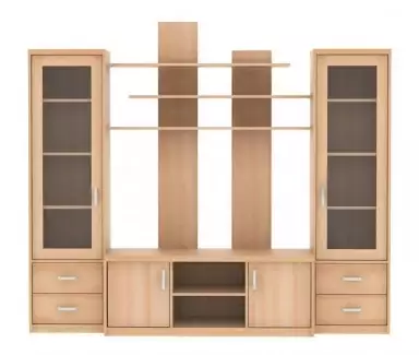 Obývací stěna s praktickými úložnými prostory a dvěma prosklenými vitrínami SK 3