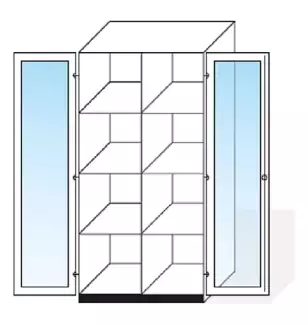 Skříň vysoká - 2 x prosklené dveře s mezistěnou Glass DM