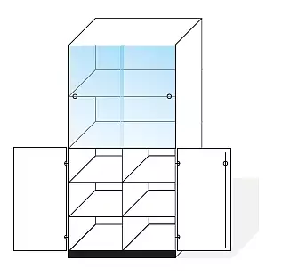 Skříň vysoká, prosklený regál s mezistěnou Glass M