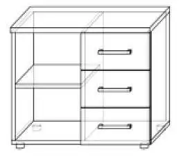 Buková skříňka se 3 šuplíky a otevřeným odkládacím prostorem