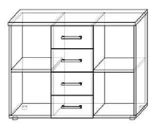 Komoda do studentského pokoje se 4 zásuvkami a 4 přihrádkami