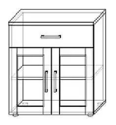 Prosklená komoda s jednou zásuvkou, šířka 60, 70, 80, 90 cm