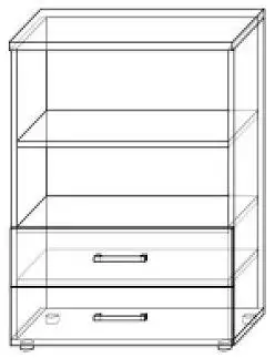 Bílá skříňka s otevřeným úložným prostorem a dvěma zásuvkami