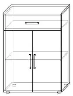 Světlá jednozásuvková komoda s bočními dvířky v odstínu akát