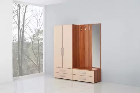 Předsíňový věšákový panel se třemi háčky a se zrcadlem