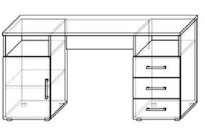 Velký psací stůl se šuplíky a skříňkou a otevřenými přihrádkami