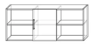 Závěsná skříňka s dvěma poličkami a skříňkou uprostřed