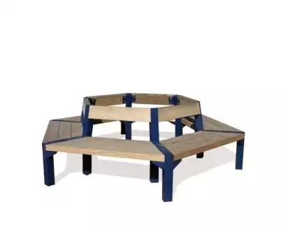 Moderní kovová šestihranná lavička se smrkovým dřevem Labela