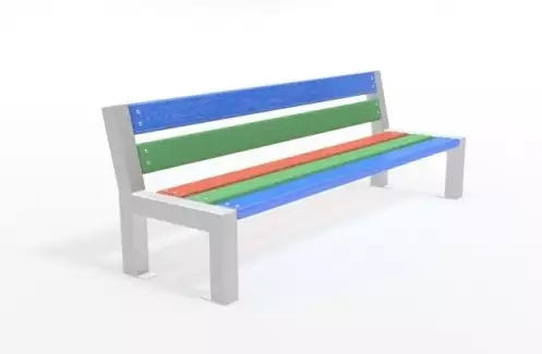 Různobarevná dětská venkovní lavička s opěrkou zad Zuzka