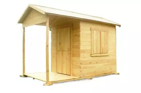 Dřevěný dětský domek s verandou v přírodním provedení