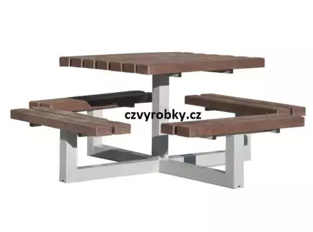 Moderní čtvercová venkovní sestava se spojeným stolem a sedáky Ela