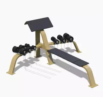 Venkovní fitness stroj SCOTTOVA LAVICE s benchpressem a činkami