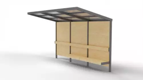 Ocelový zastávkový přístřešek s dřevěnou zadní stěnou František II