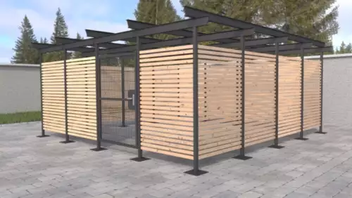 Venkovní modulární přístřešek pro odpadové kontejnery s dřevěnou výplní Rudolf